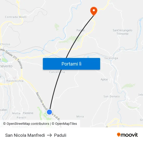 San Nicola Manfredi to Paduli map