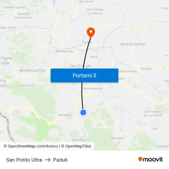San Potito Ultra to Paduli map