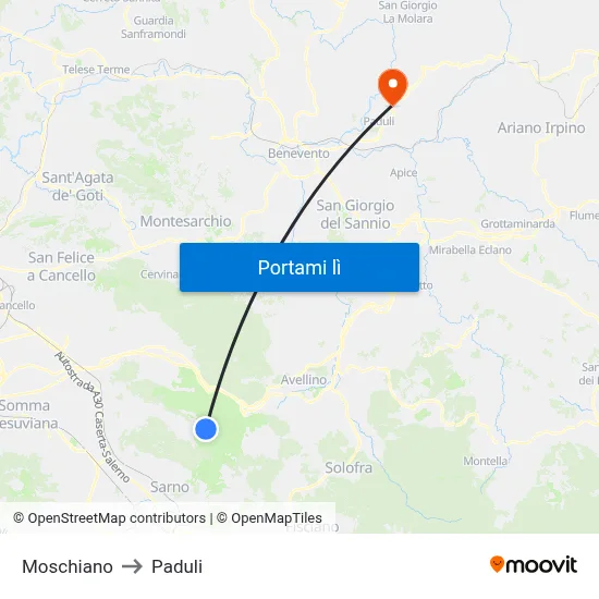 Moschiano to Paduli map