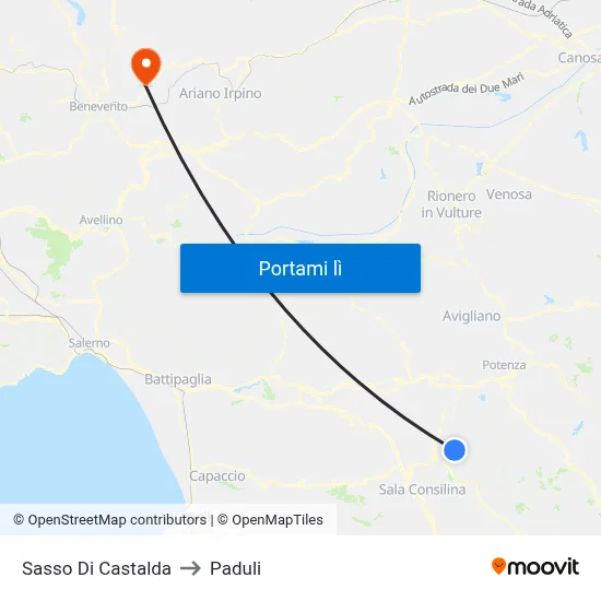 Sasso Di Castalda to Paduli map