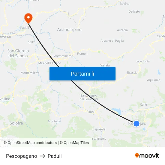Pescopagano to Paduli map