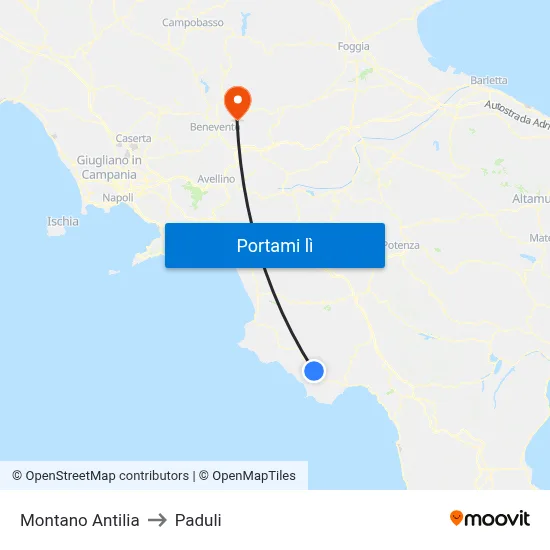 Montano Antilia to Paduli map