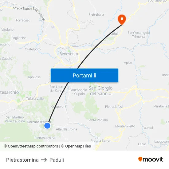 Pietrastornina to Paduli map