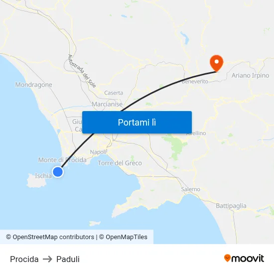 Procida to Paduli map