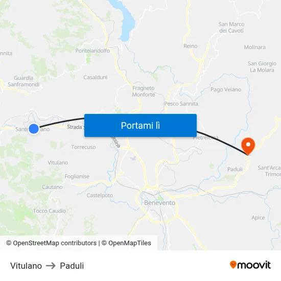 Vitulano to Paduli map