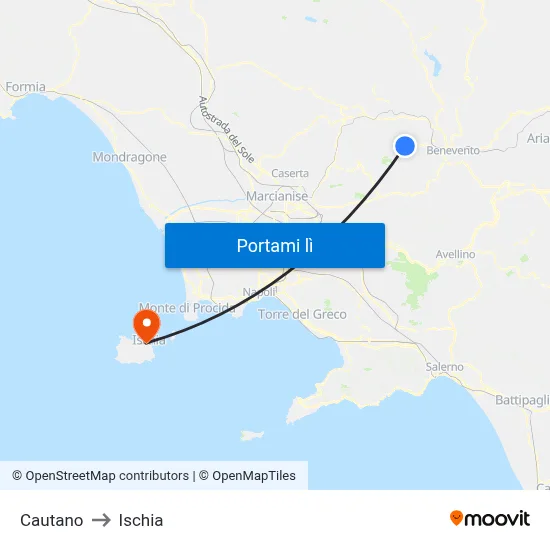 Cautano to Ischia map