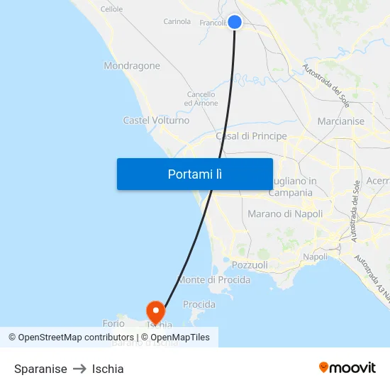 Sparanise to Ischia map
