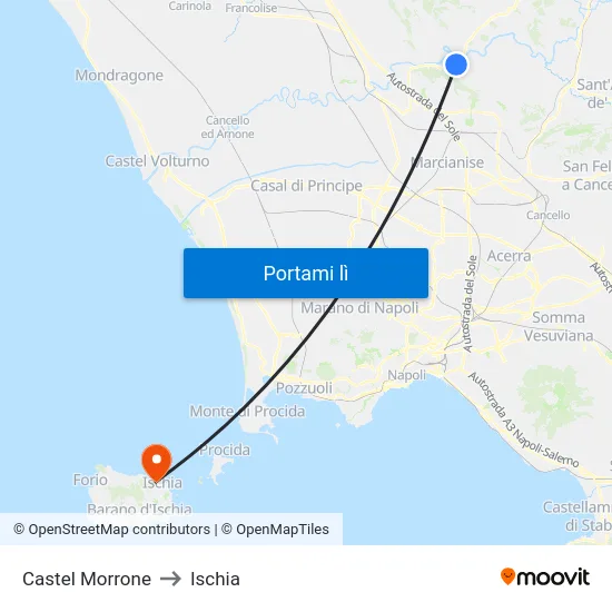 Castel Morrone to Ischia map