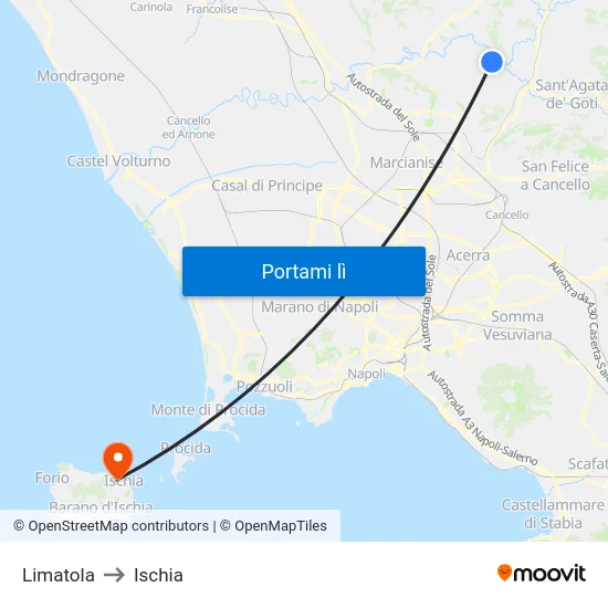 Limatola to Ischia map