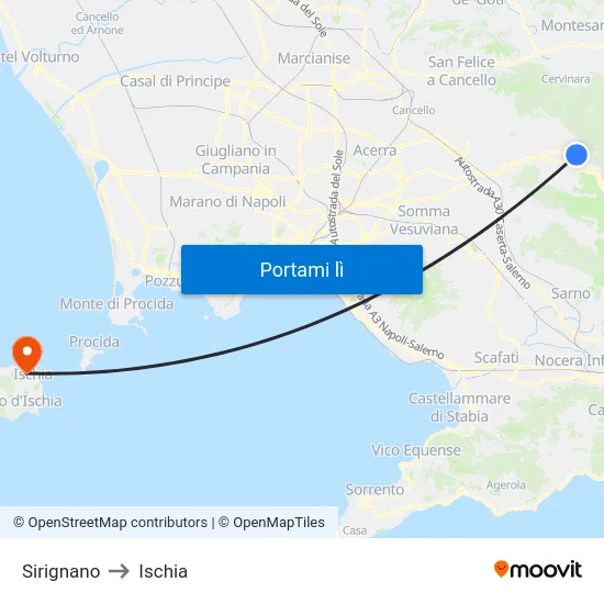 Sirignano to Ischia map