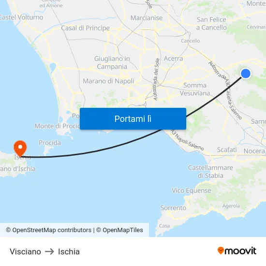 Visciano to Ischia map