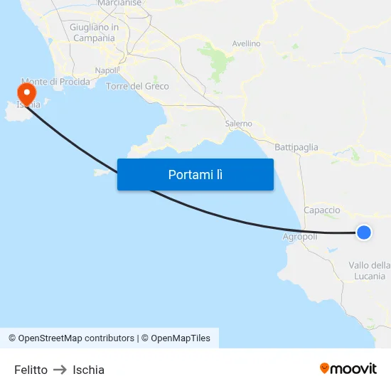 Felitto to Ischia map