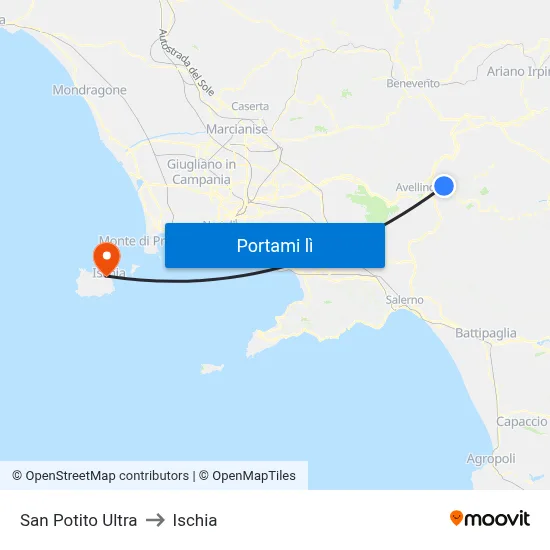San Potito Ultra to Ischia map