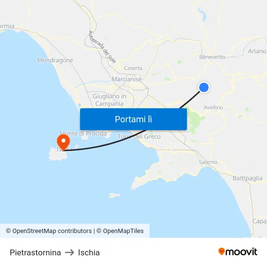 Pietrastornina to Ischia map