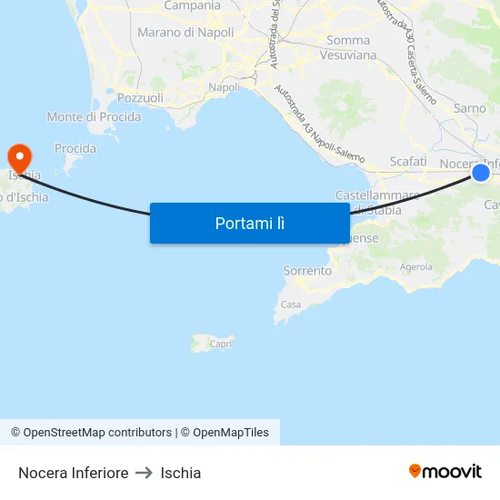 Nocera Inferiore to Ischia map