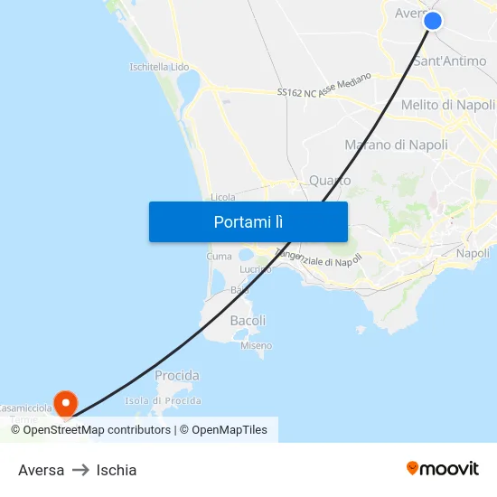 Aversa to Ischia map