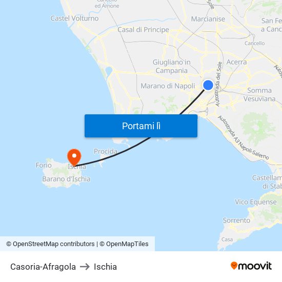 Casoria-Afragola to Ischia map