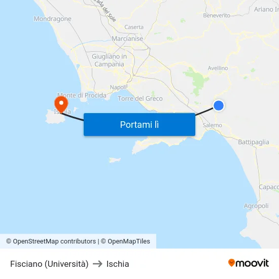 Fisciano (Università) to Ischia map