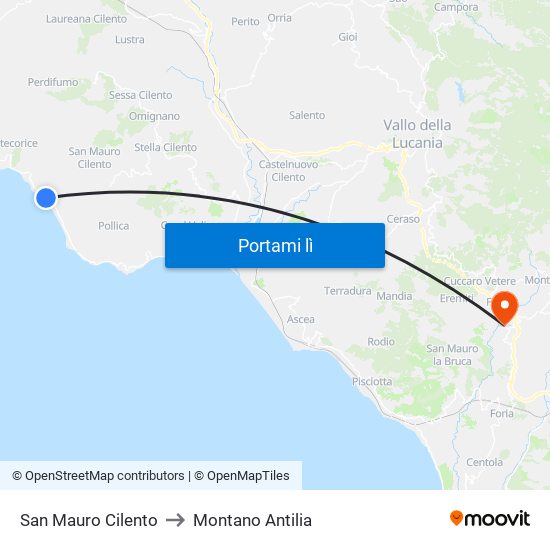 San Mauro Cilento to Montano Antilia map