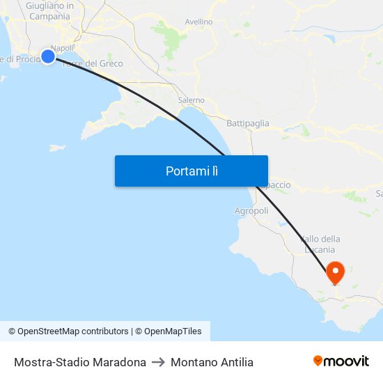 Mostra-Stadio Maradona to Montano Antilia map