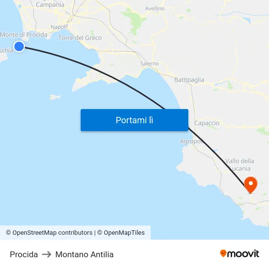 Procida to Montano Antilia map