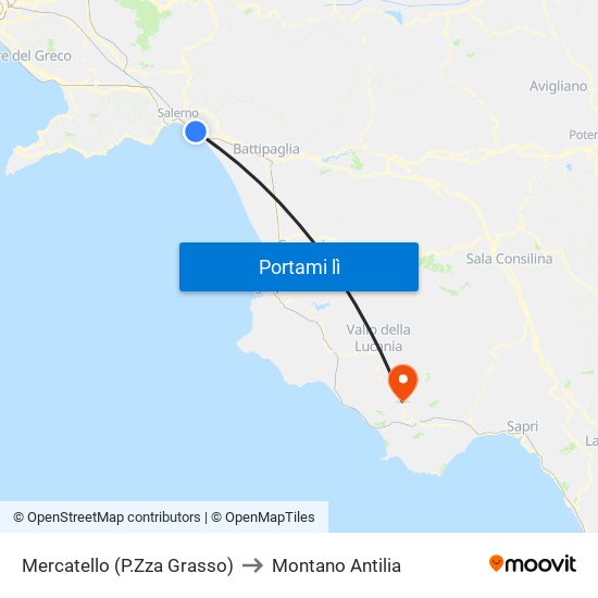 Mercatello (P.Zza Grasso) to Montano Antilia map