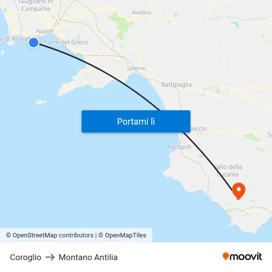 Coroglio to Montano Antilia map