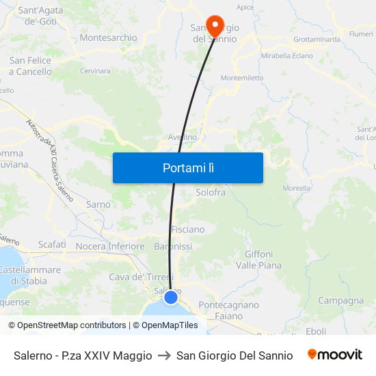 Salerno - P.za XXIV Maggio to San Giorgio Del Sannio map