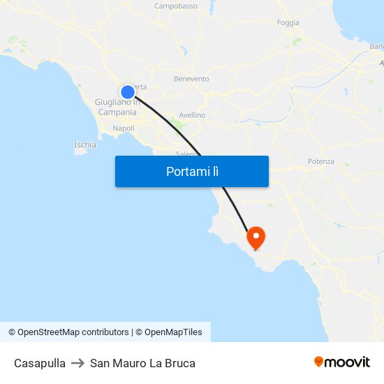 Casapulla to San Mauro La Bruca map