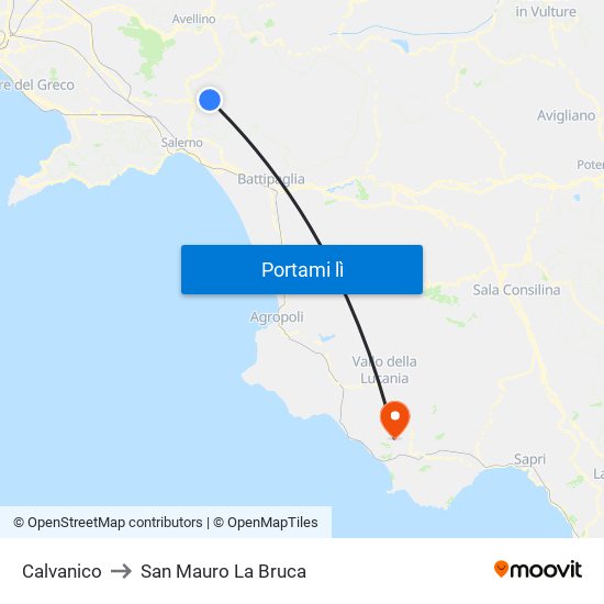 Calvanico to San Mauro La Bruca map