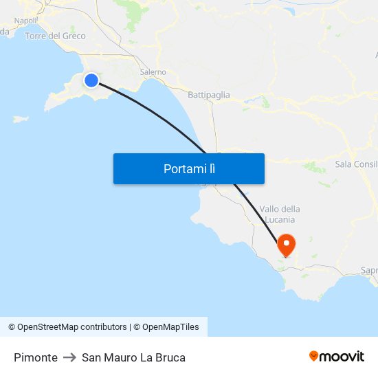 Pimonte to San Mauro La Bruca map