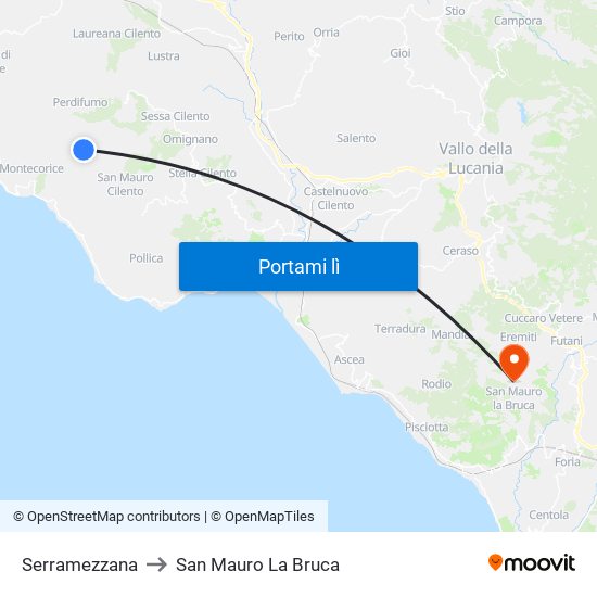 Serramezzana to San Mauro La Bruca map