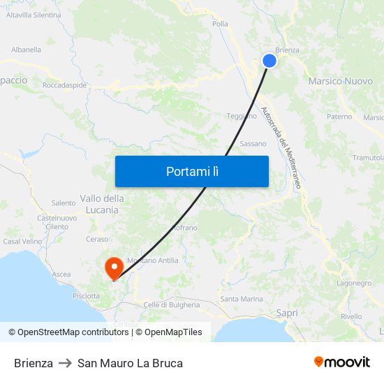 Brienza to San Mauro La Bruca map