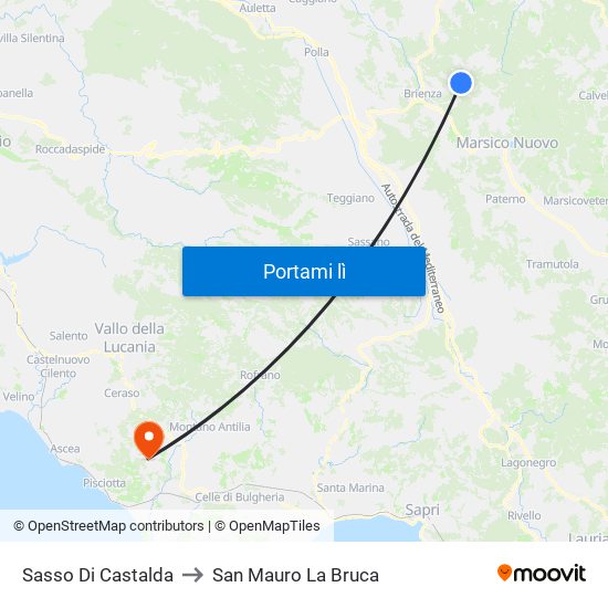 Sasso Di Castalda to San Mauro La Bruca map