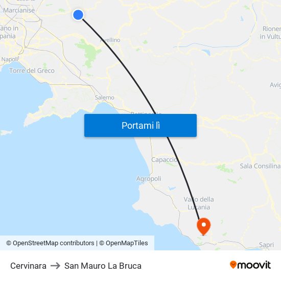 Cervinara to San Mauro La Bruca map