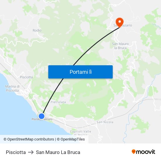 Pisciotta to San Mauro La Bruca map