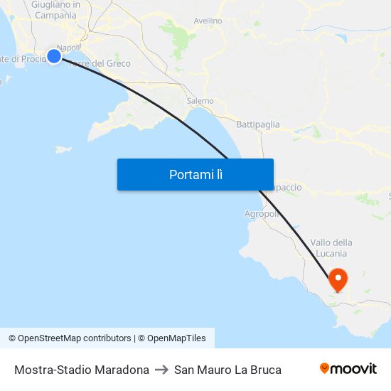 Mostra-Stadio Maradona to San Mauro La Bruca map