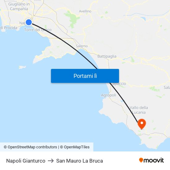 Napoli Gianturco to San Mauro La Bruca map