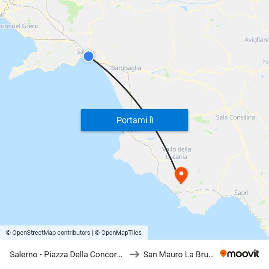 Salerno - Piazza Della Concordia to San Mauro La Bruca map