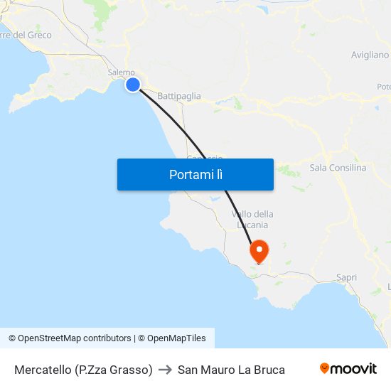 Mercatello (P.Zza Grasso) to San Mauro La Bruca map