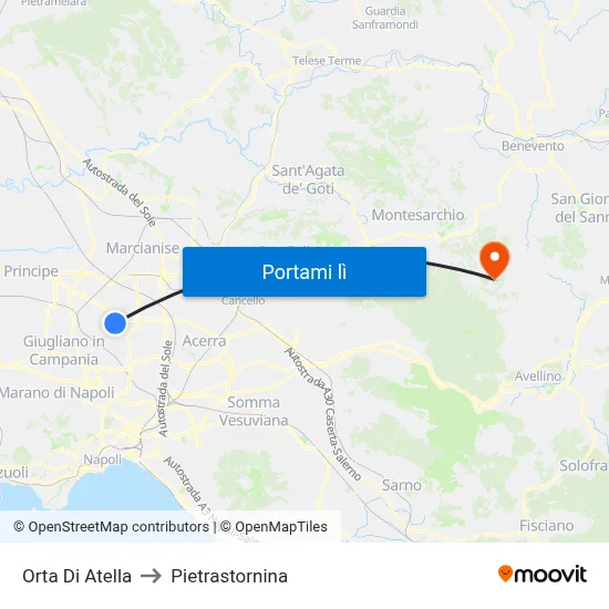 Orta Di Atella to Pietrastornina map