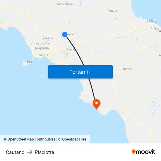 Cautano to Pisciotta map