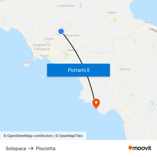 Solopaca to Pisciotta map