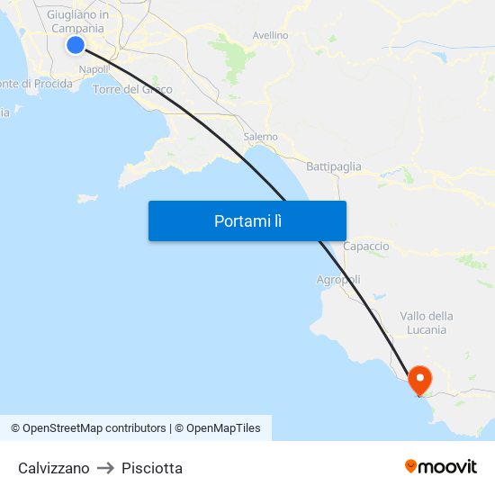 Calvizzano to Pisciotta map