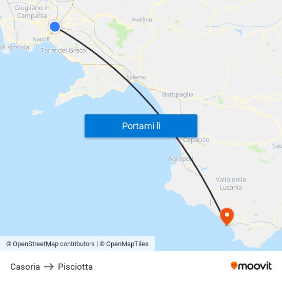 Casoria to Pisciotta map