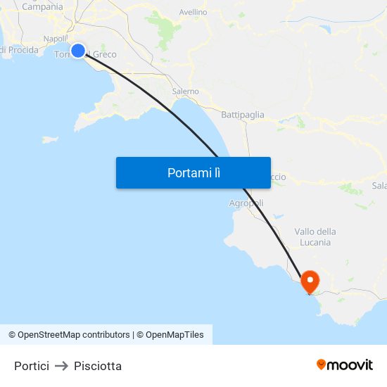 Portici to Pisciotta map