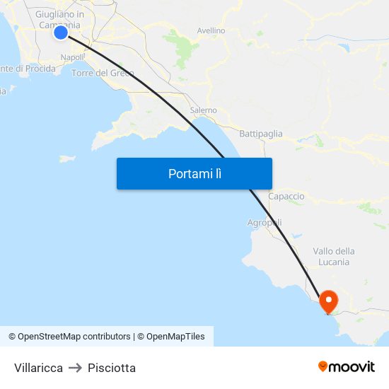 Villaricca to Pisciotta map