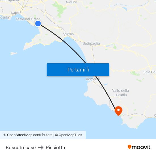 Boscotrecase to Pisciotta map