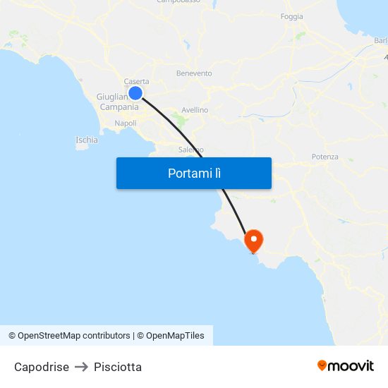 Capodrise to Pisciotta map