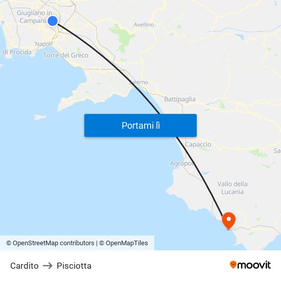 Cardito to Pisciotta map